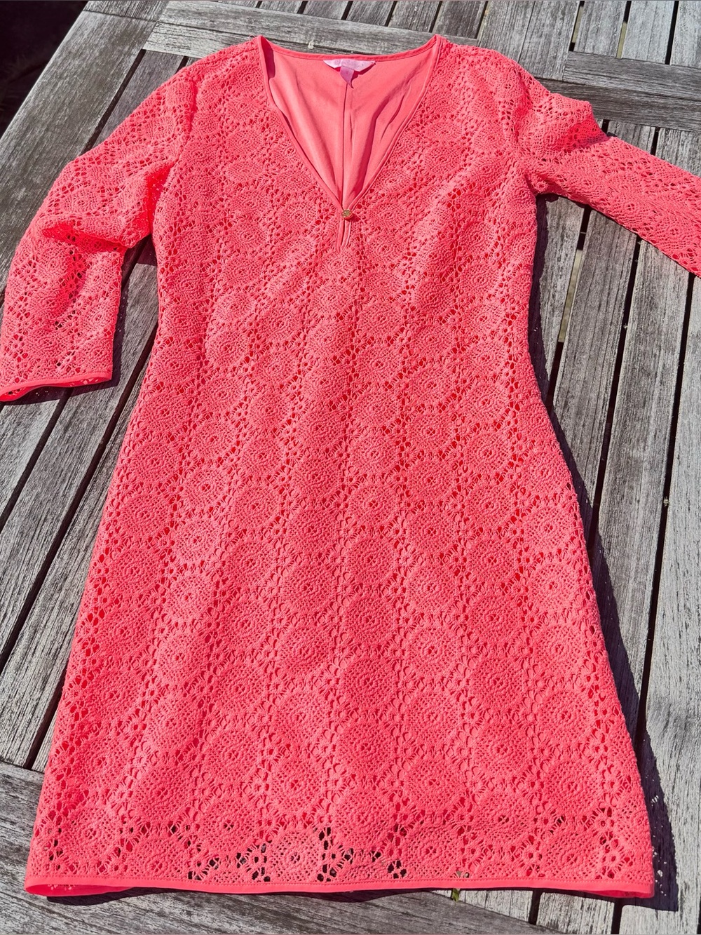 Lilly Pulitzer Coral Crochet Lace V-Neck Shift Dress